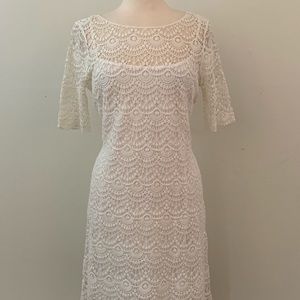 Ralph Lauren off white short sleeve crochet dress